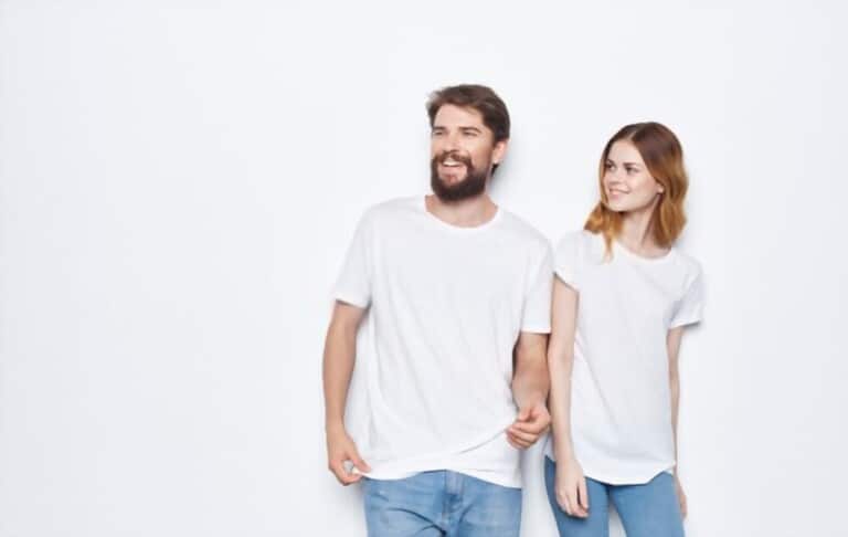 couple with white T-shirt and light-blue jeans