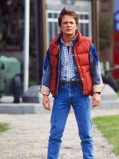 Michael J. Fox and his vest in the 1985 movie Back to the Future. Amblin/Universal/The Kobal Collection